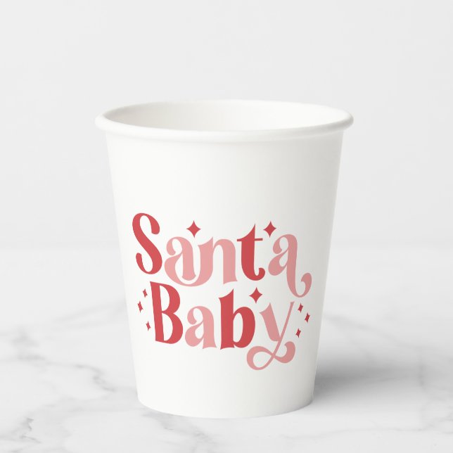Santa Baby - Retro Christmas Typography Paper Cups (Front)
