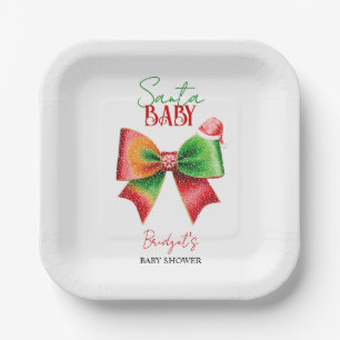 Santa Baby shower bow and Santa hat Christmas Paper Plate