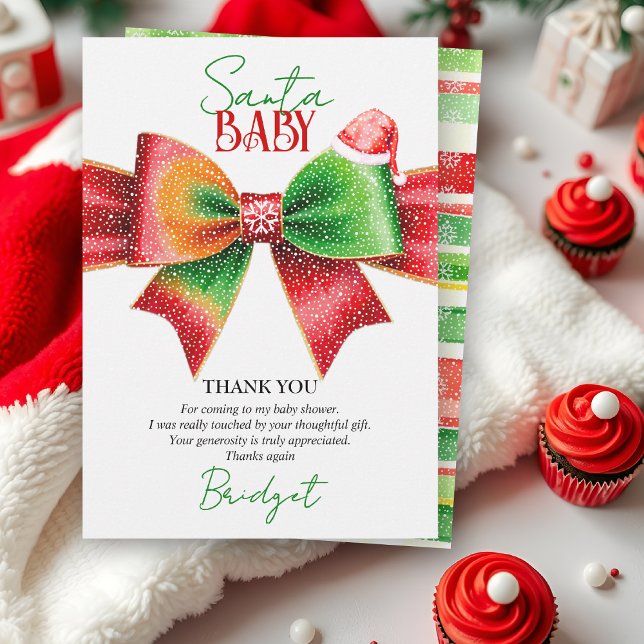 Santa Baby shower bow and Santa hat Christmas Thank You Card (Creator Uploaded)