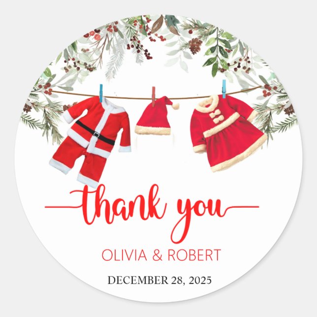 Santa Baby Shower, Christmas Baby Shower Classic Round Sticker (Front)