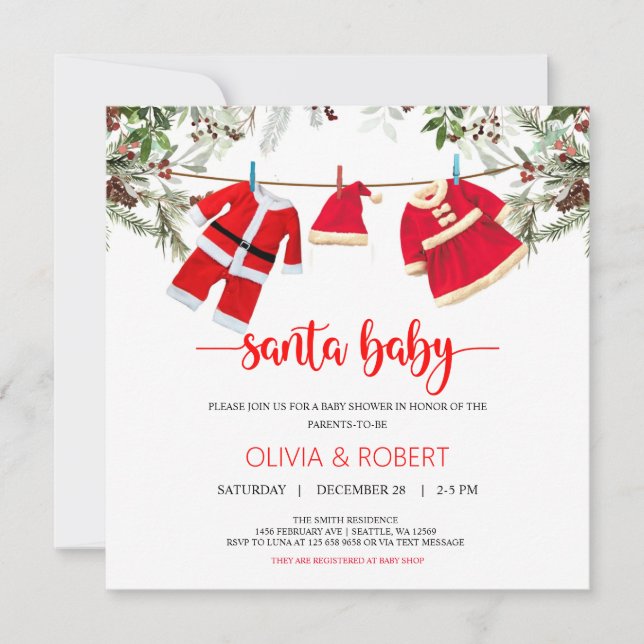 Santa Baby Shower, Christmas Baby Shower Invitation (Front)