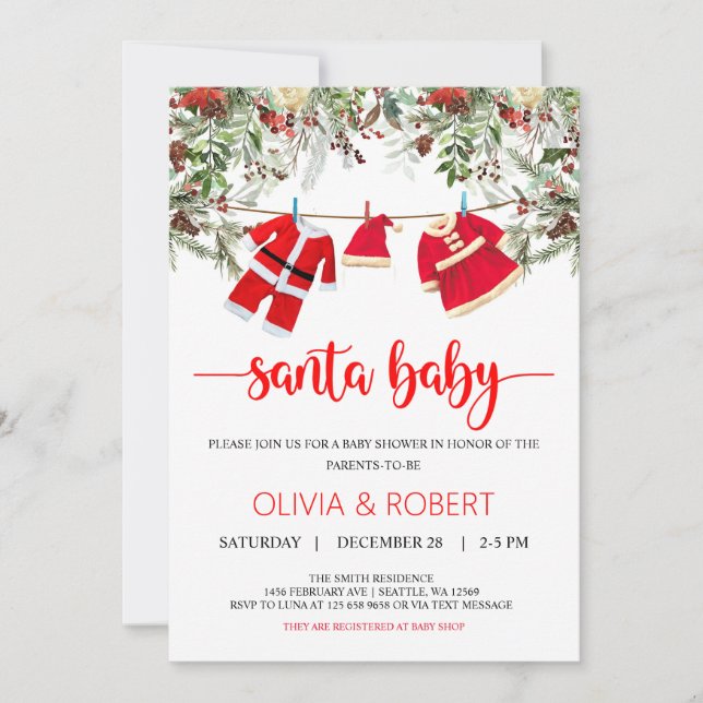 Santa Baby Shower, Christmas Baby Shower Invitation (Front)