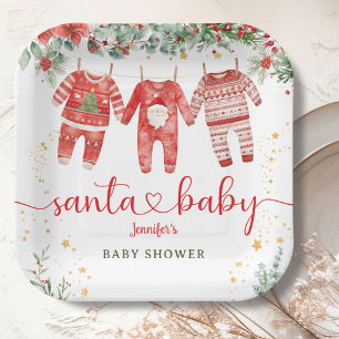 Santa Baby Shower Christmas Boy Paper Paper Plate