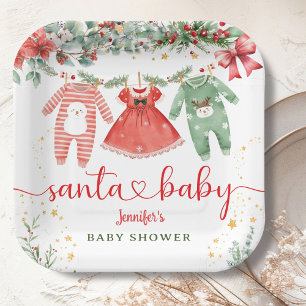 Santa Baby Shower Christmas Girl Paper Plate