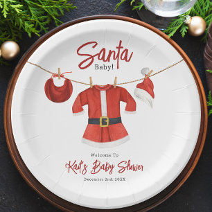 Santa Baby Shower Christmas Holiday Winter Dress Paper Plate