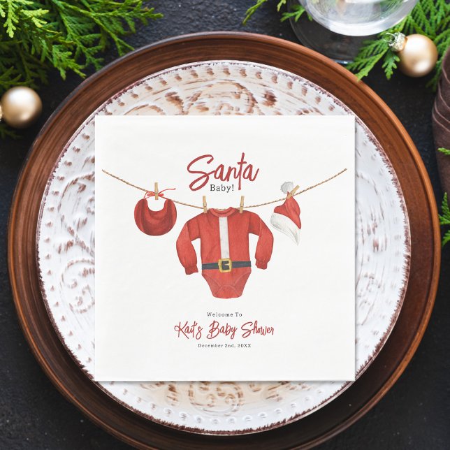 Santa Baby Shower Christmas Holiday Winter Welcome Napkin (Creator Uploaded)