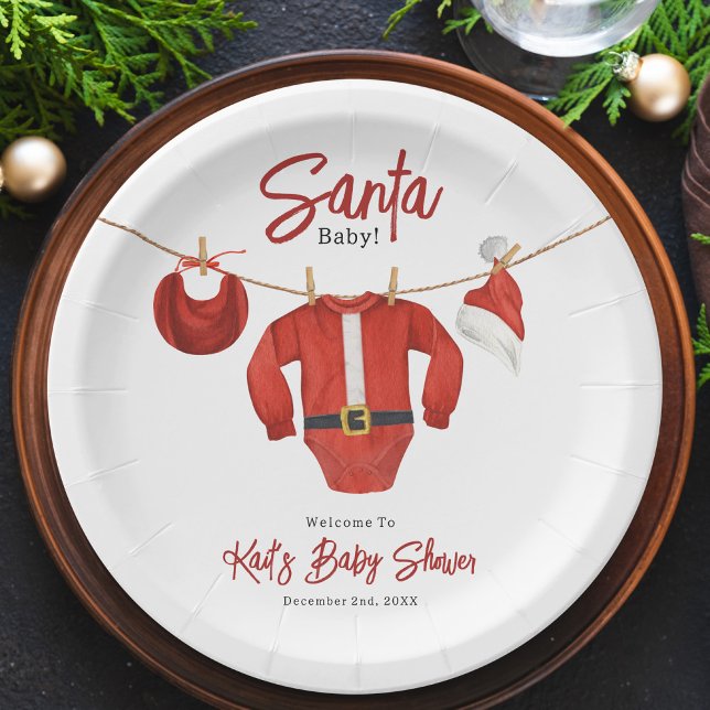 Santa Baby Shower Christmas Holiday Winter Welcome Paper Plate (Creator Uploaded)