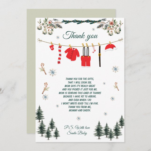 Santa Baby Shower Christmas Theme Thank You Card (Front/Back)