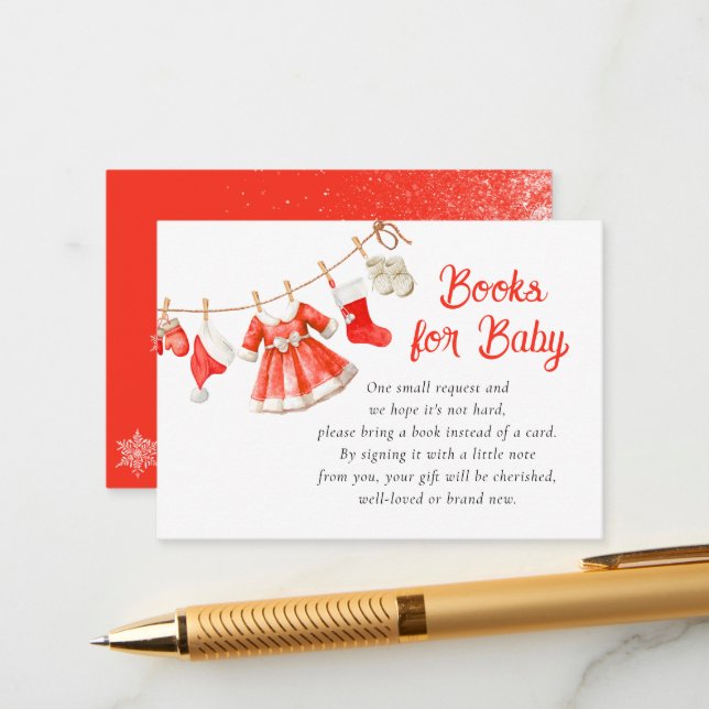 Santa Baby Shower Girl Books for Baby Enclosure Card (Front/Back In Situ)
