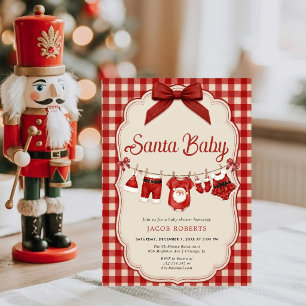 Santa Baby Shower Invitation Red Gingham Christm