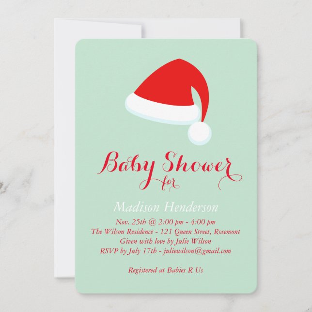 Santa Baby Shower Invitation - red & green (Front)