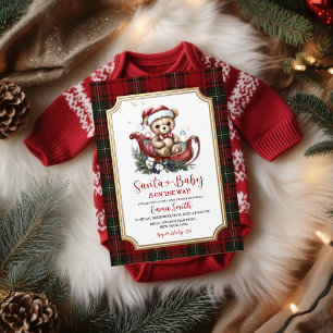 Santa Baby Shower Invitation Teddy Bear in Sleig