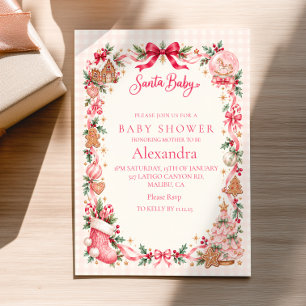 Santa Baby Shower Pink Christmas Tree Invitation