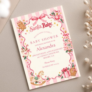 Santa Baby Shower Pink Gingerbread Bows Invitation