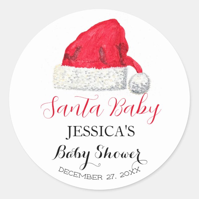 Santa Baby Shower Red Cute simple Thank you Classic Round Sticker (Front)