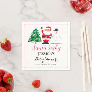 Santa Baby Shower Red Cute simple Thank you Napkin