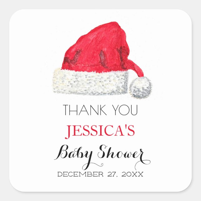Santa Baby Shower Red Cute simple Thank you Square Sticker (Front)