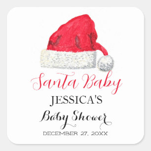 Santa Baby Shower Red Cute simple Thank you Square Sticker