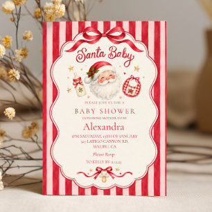 Santa Baby Shower Red Pink Stripes Invitation