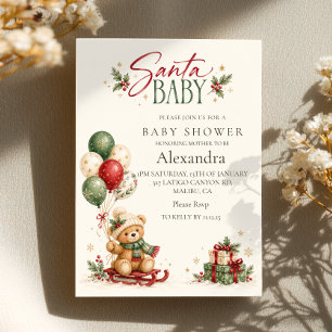 Santa Baby Shower Teddy Bear Balloons Invitation