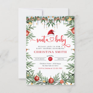 Santa Baby Shower Watercolor Winter Baby Shower Invitation