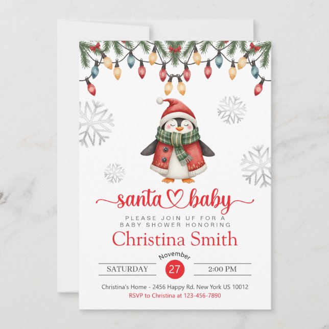 Santa Baby Shower Watercolor Winter Baby Shower Invitation (Front)