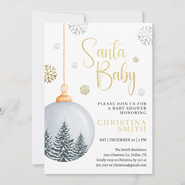 Santa Baby Snowflake Winter Wonderland Baby Shower Invitation (Front)