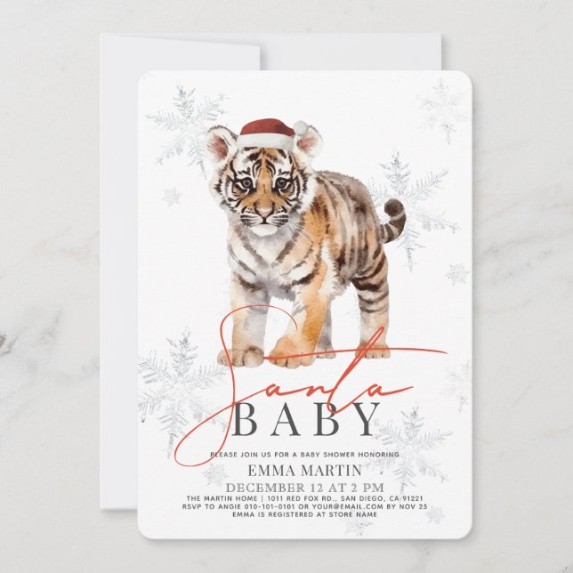Santa Baby Tiger Snowflakes Baby Shower Invitation (Front)
