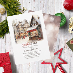 Santa Baby Watercolor Merry Christmas Baby Shower Invitation