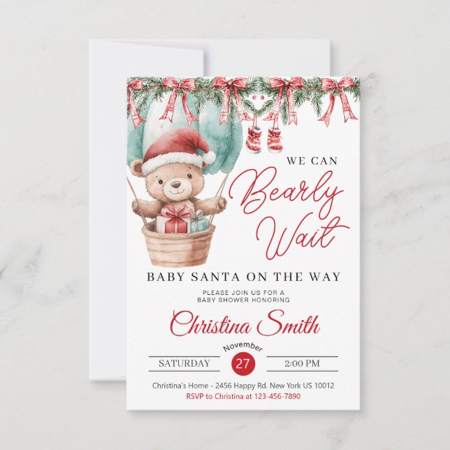 Santa Baby We Can Bearly Wait Baby Boy Shower Invitation (Front)