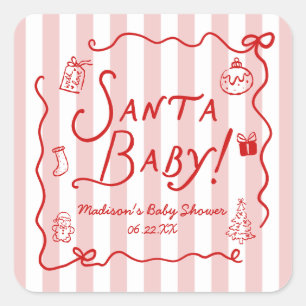 Santa Baby! Whimsical Christmas Baby Shower Square Sticker