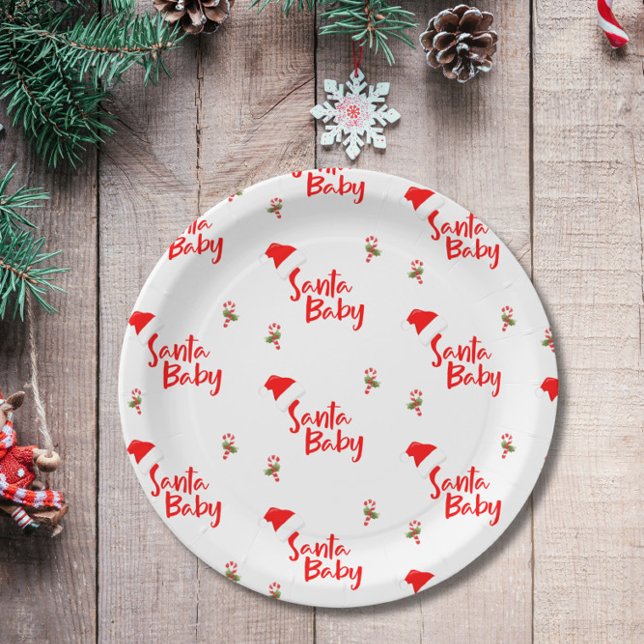 Santa Baby Winter Baby Shower Paper Plate (Creator Uploaded)