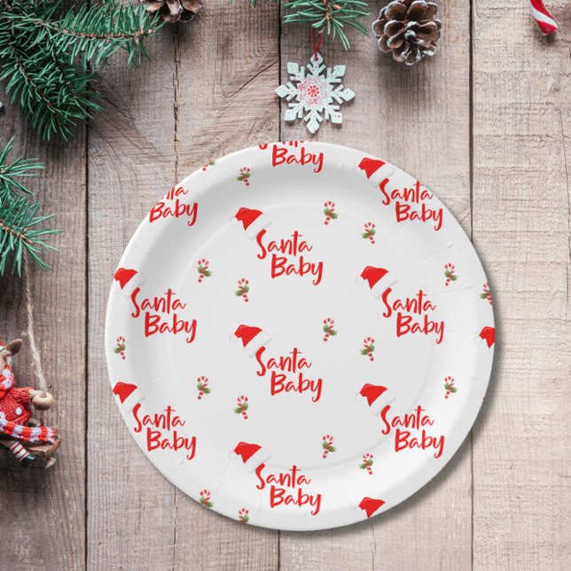 Santa Baby Winter Baby Shower Paper Plate (Creator Uploaded)