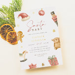 Santa Baby Winter Christmas Baby Shower<br><div class="desc">Give your baby shower invitations a stunning shine with real gold, silver, or rose gold foil and celebrate the upcoming arrival of your bundle of joy with this fun and festive Santa Baby invitation. This baby shower invitation features a delicate frame of hand-painted watercolor holiday elements, including a Santa hat,...</div>
