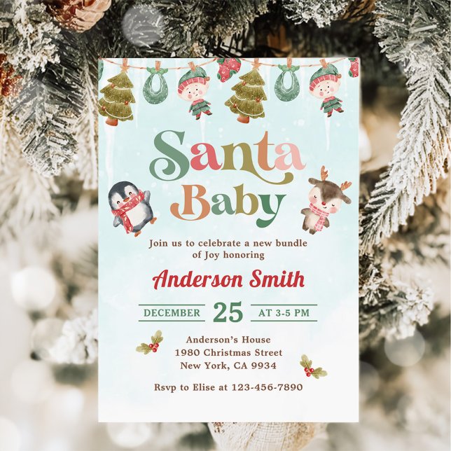 Santa Baby Winter Christmas Baby Shower Invitation (Creator Uploaded)
