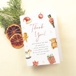 Santa Baby Winter Christmas Baby Shower Thank You Card<br><div class="desc">A Christmas baby shower thank-you card to match our Santa Baby Christmas Baby Shower collection. This folded card features a delicate frame of hand-painted watercolor holiday elements, including a Santa hat, a vintage nutcracker soldier, a gingerbread man, a rocking horse, a teddy bear, a gift wrapped with a little bow,...</div>