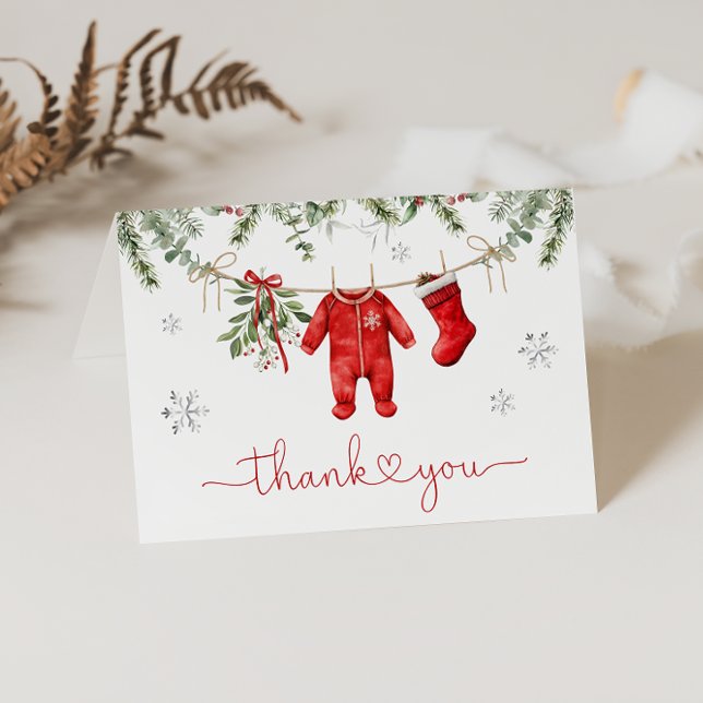 Santa Baby Winter Christmas Baby Shower Thank You Card (Creator Uploaded)