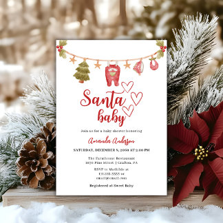 Santa Baby Winter Christmas Red Baby Shower Invitation