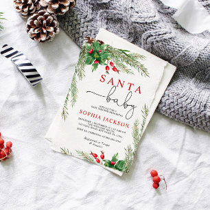 Santa Baby Winter Flowers Baby Shower Invitation