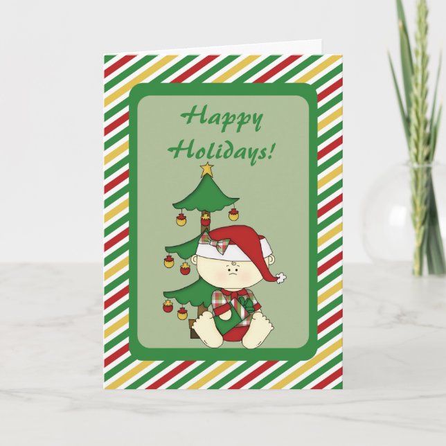 Santa Baby with Christmas Tree Stripes Card (Front)