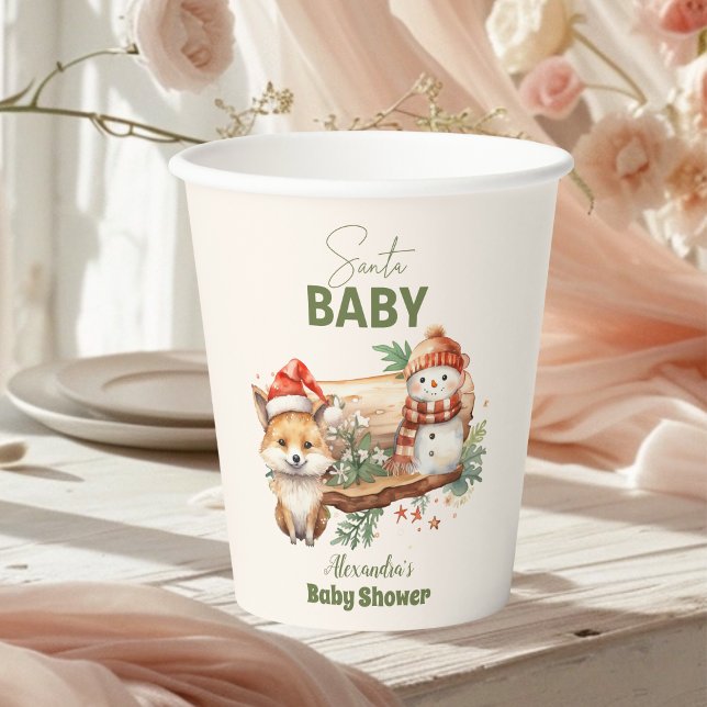 Santa Baby Woodland Winter Christmas Baby Shower Paper Cups (Creator Uploaded)
