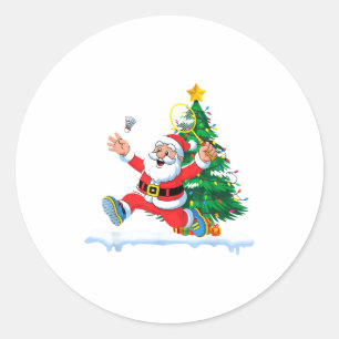 Santa Badminton Christmas Tree Lights Men Women Ki Classic Round Sticker