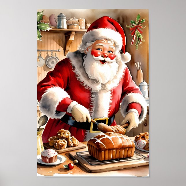 Santa Baking Christmas Bread Kitchen Wall Art (Front)