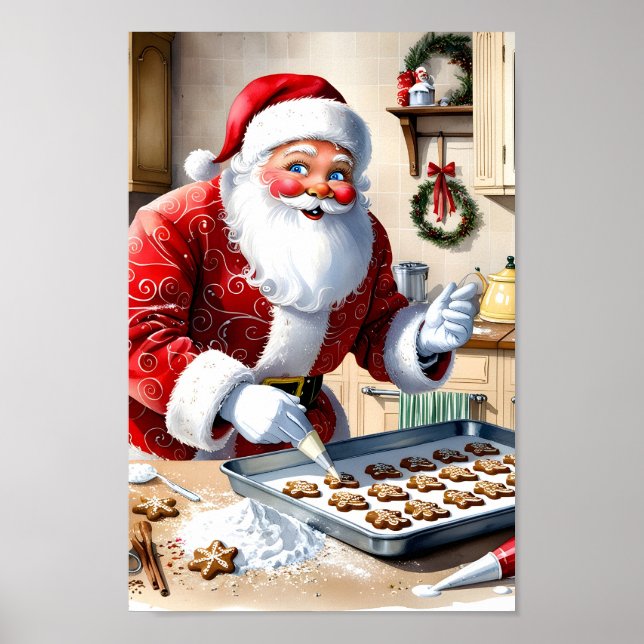 Santa Baking Gingerbread Cookies Kitchen Wall Art  (Front)