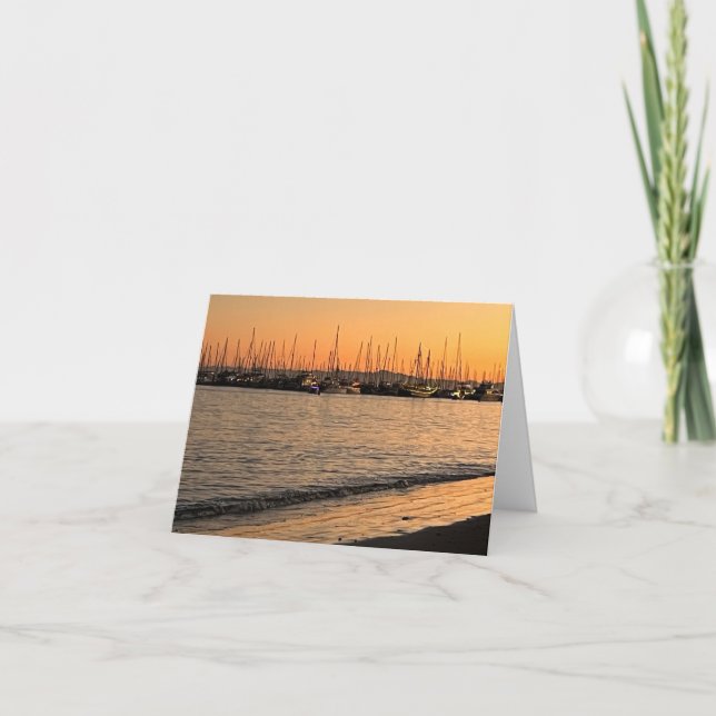 Santa Barbara beach at sunset thank you card (Front)