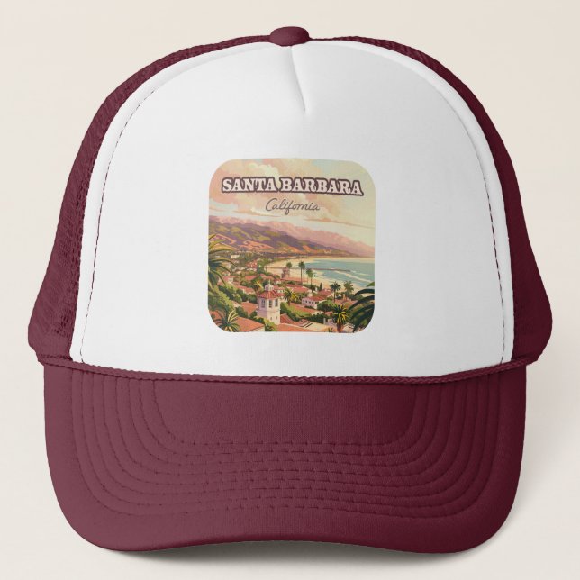 Santa Barbara Beach Central Coast California Retro Trucker Hat (Front)