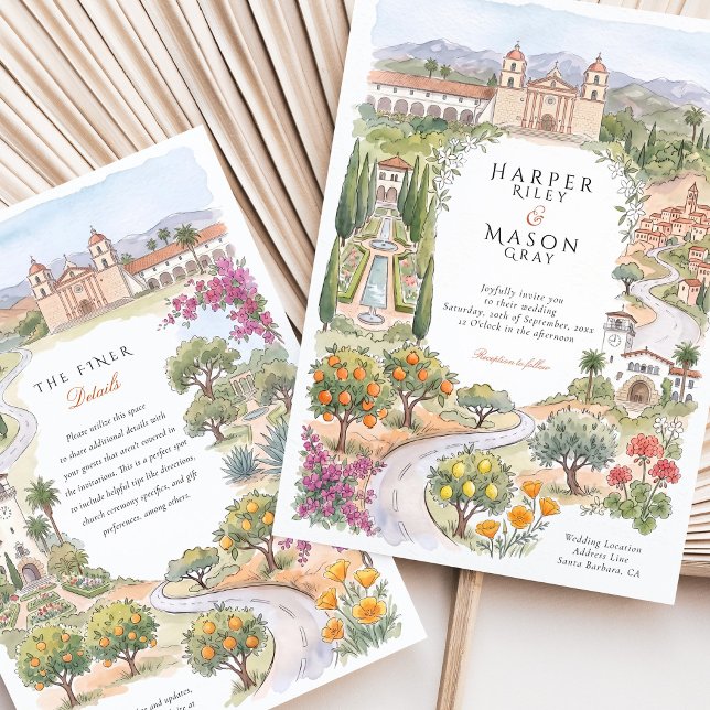 Santa Barbara CA Old Mission Courthouse Wedding Invitation (Creator Uploaded)