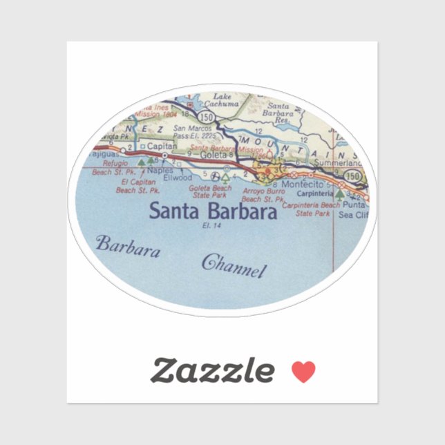 Santa Barbara CA Vintage Road Map (Sheet)