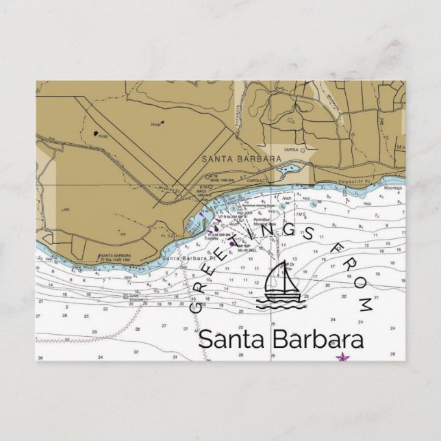 Santa Barbara CA Yacht Chart Postcard (Front)