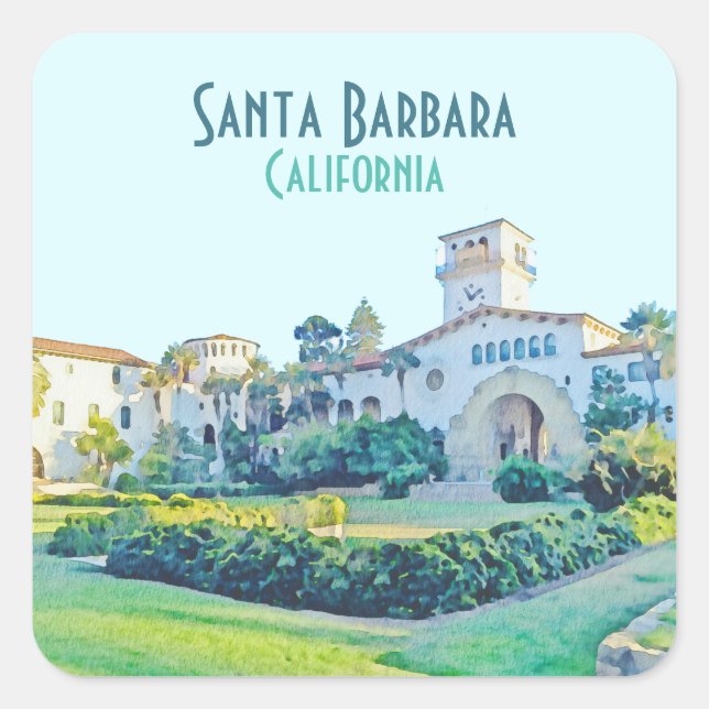 Santa Barbara California Courthouse Watercolor Square Sticker (Front)